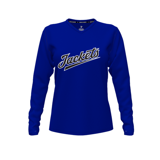 [CUS-DFW-TEES-CMF-VNK-LSL-RYL-FYXS-LOGO1] Comfort T-Shirt (Female Youth XS, Royal, V Neck, Logo 1, Long Sleeve)