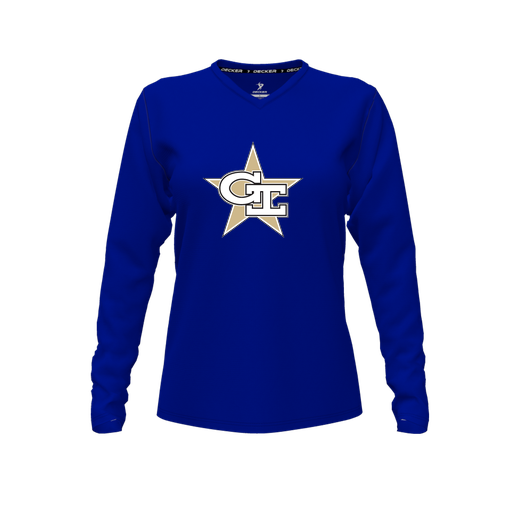 [CUS-DFW-TEES-CMF-VNK-LSL-RYL-FYXS-LOGO2] Comfort T-Shirt (Female Youth XS, Royal, V Neck, Logo 2, Long Sleeve)