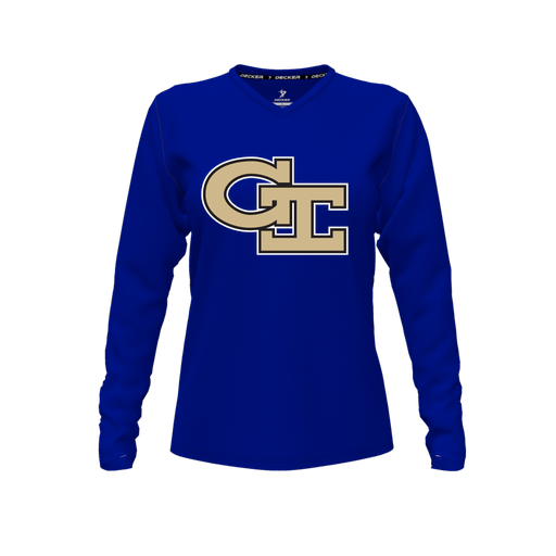 [CUS-DFW-TEES-CMF-VNK-LSL-RYL-FYXS-LOGO3] Comfort T-Shirt (Female Youth XS, Royal, V Neck, Logo 3, Long Sleeve)