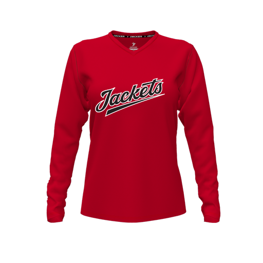 [CUS-DFW-TEES-CMF-VNK-LSL-RED-FYXS-LOGO1] Comfort T-Shirt (Female Youth XS, Red, V Neck, Logo 1, Long Sleeve)