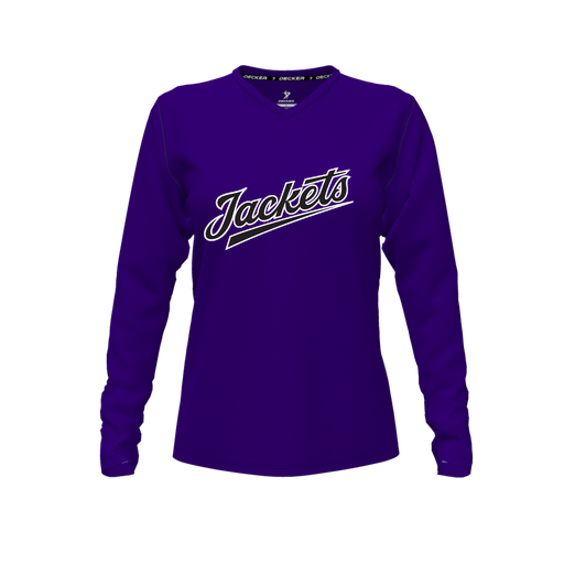 [FTLVCFPP-FYXS-LOGO1] Decker Comfort T-Shirt (Female Youth XS, Purple, V Neck, Logo 1, Long Sleeve)