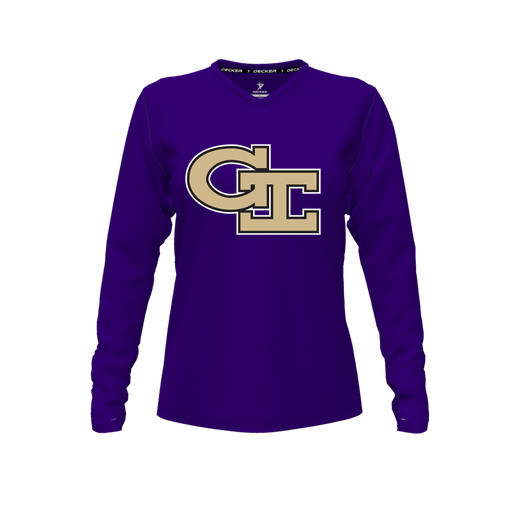 [CUS-DFW-TEES-CMF-VNK-LSL-PUR-FYXS-LOGO3] Comfort T-Shirt (Female Youth XS, Purple, V Neck, Logo 3, Long Sleeve)