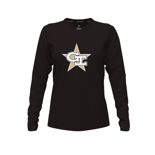 [CUS-DFW-TEES-PER-VNK-LSL-BLK-FYXS-LOGO2] Performance T-Shirt (Female Youth XS, Black, V Neck, Logo 2, Long Sleeve)