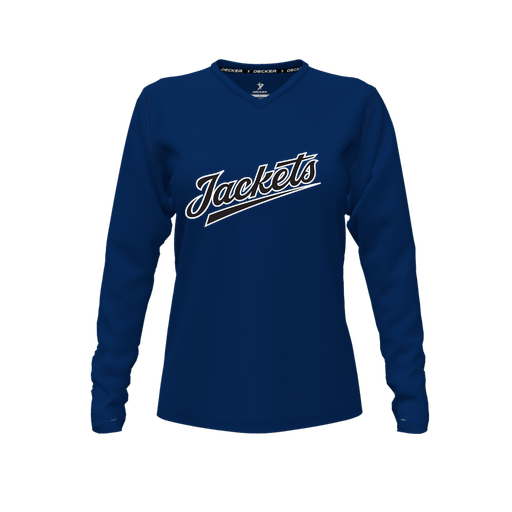 [CUS-DFW-TEES-PER-VNK-LSL-NVY-FYXS-LOGO1] Performance T-Shirt (Female Youth XS, Navy, V Neck, Logo 1, Long Sleeve)