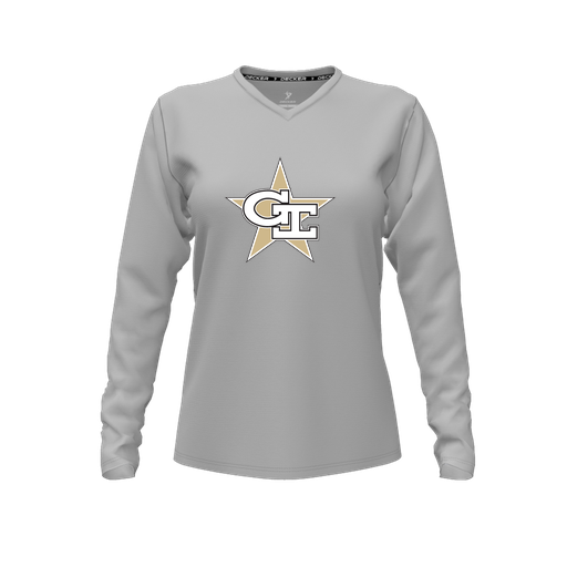 [CUS-DFW-TEES-PER-VNK-LSL-GRY-FYXS-LOGO2] Performance T-Shirt (Female Youth XS, Gray, V Neck, Logo 2, Long Sleeve)