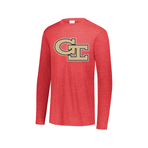 [FTLCUBRD-AXS-LOGO3] Decker Men's Tri-Blend T-Shirt - Long Sleeve (Adult XS, Red, Logo 3)