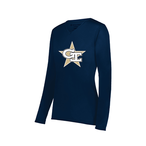 [222824.065.S-LOGO2] Ladies LS Smooth Sport Shirt (Female Adult S, Navy, Logo 2)